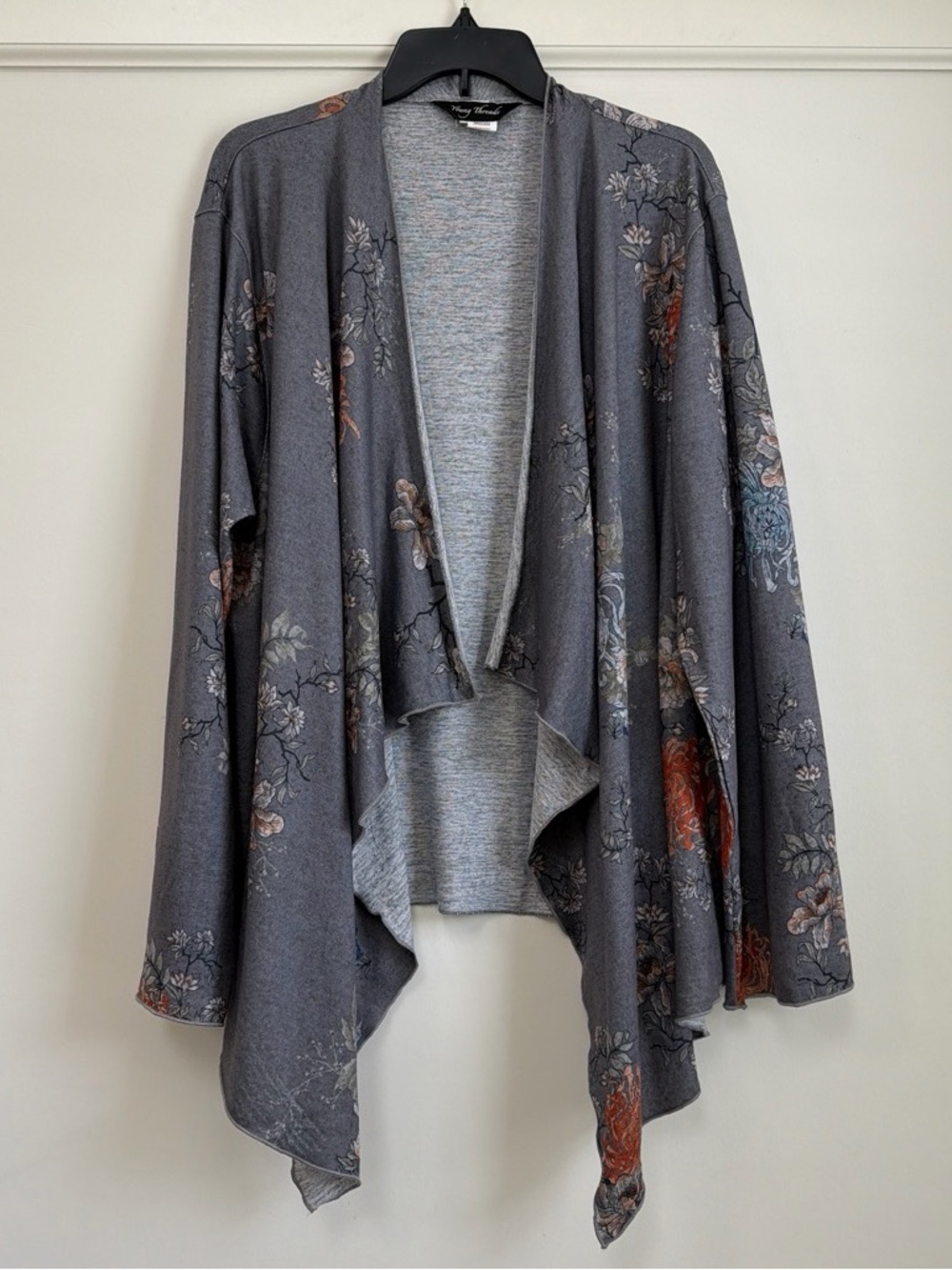 Young Threads Graphite Floral Beaded Knit Waterfall Cardigan Kimono NWOT 1X